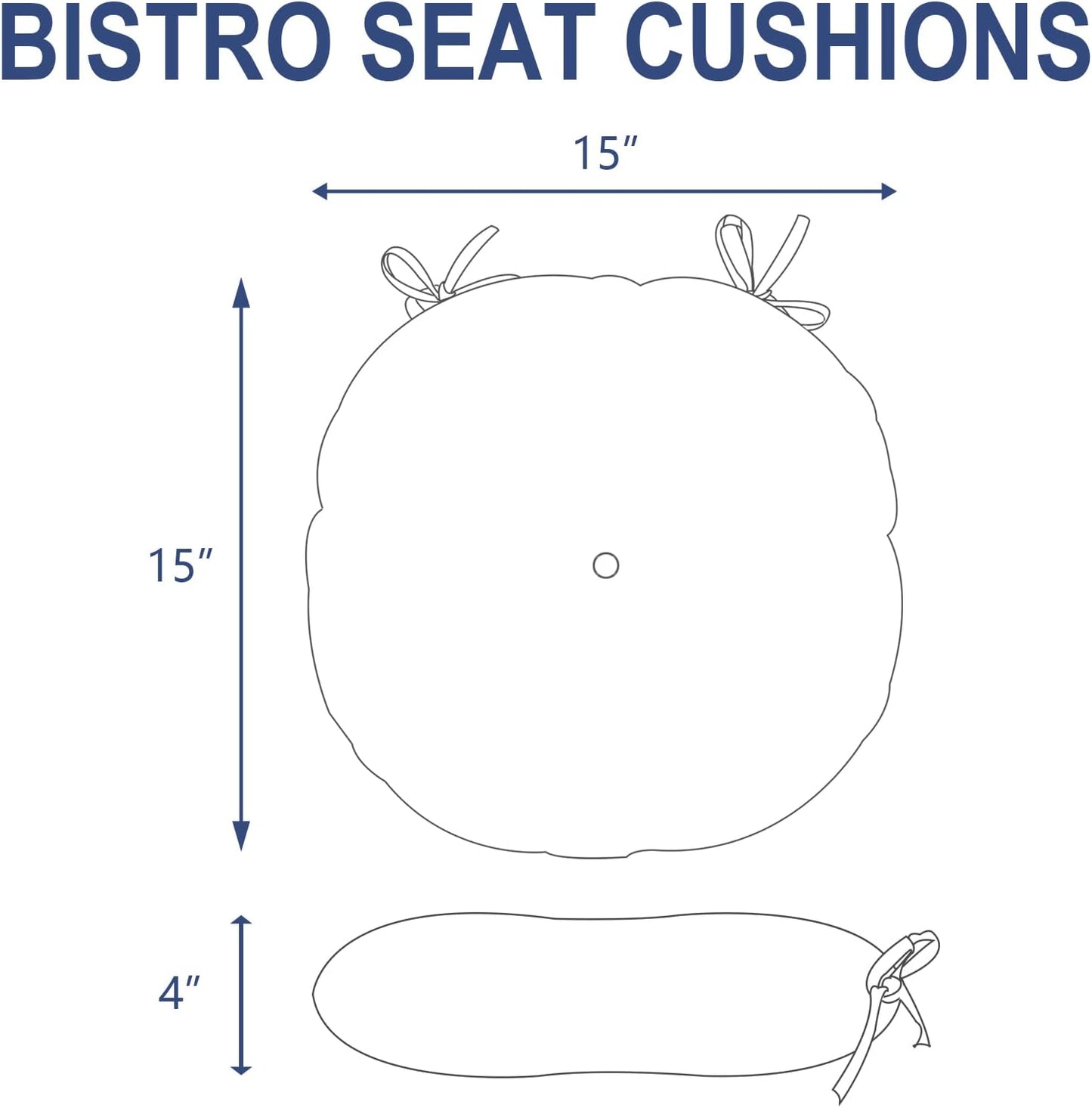 Outdoor Bistro Chair Cushions, Water Repellent Furniture Chair Pads Set of 2, Round Pillow for Decoration Home and Garden, 15”x15”x4”, Stripe Layered Blue