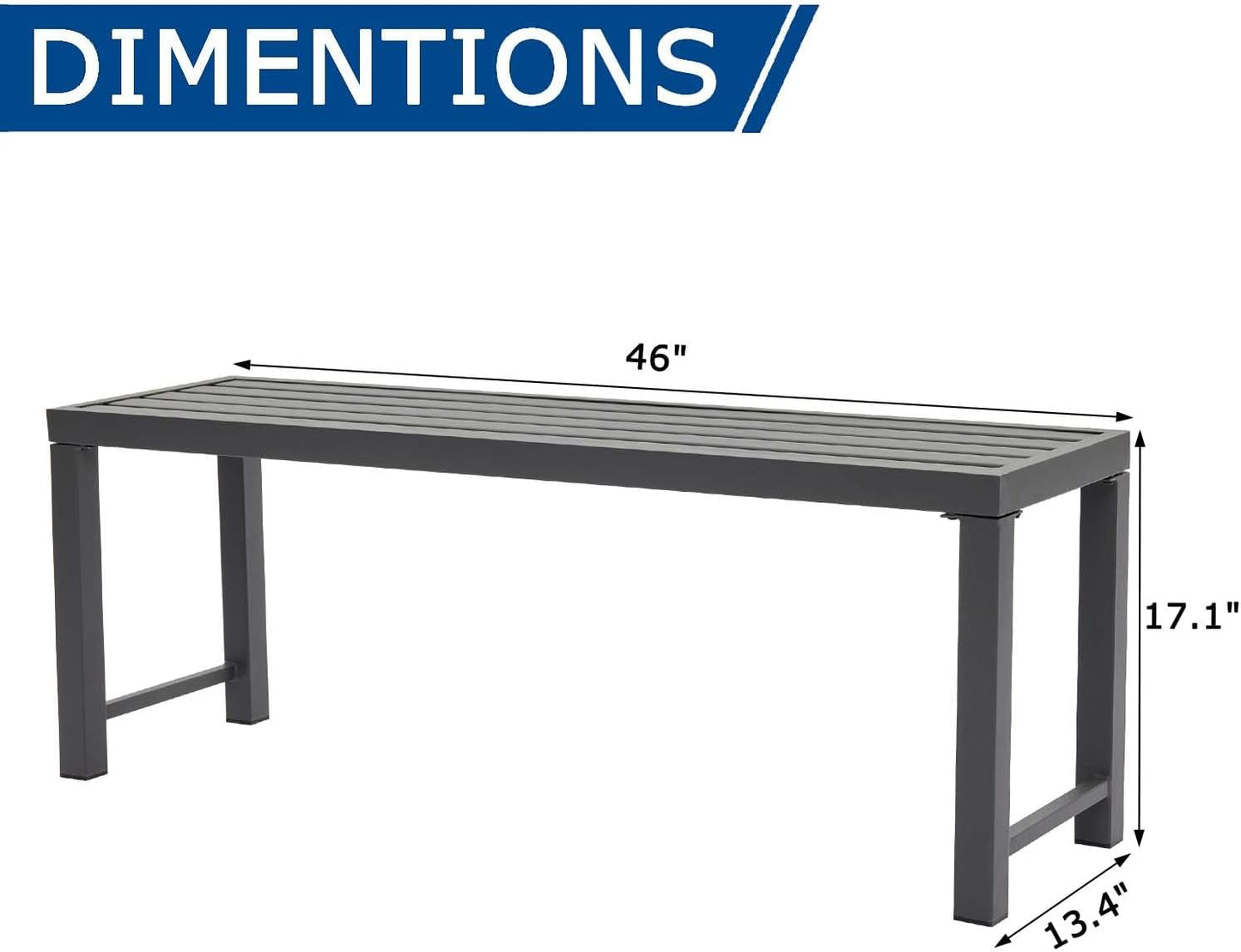 Grey Outdoor Backless Bench for Garden, Set of 2, Metal Outdoor Bench Weatherproof, Patio Benches for Outdoors, Benches Seat for Backyard, Porch, Plant Stand and Holder