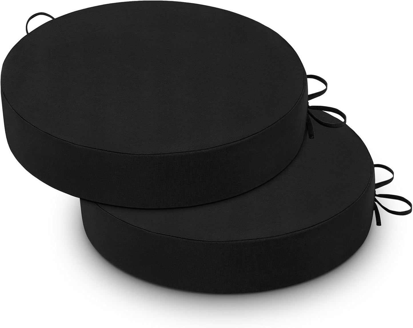 Cozyide Waterproof Outdoor Bistro Chair Cushions with Non-Slip Ties, Thickened Round Outdoor Cushions with Removable Covers, 4 Pack, 15"x15"x3", Black