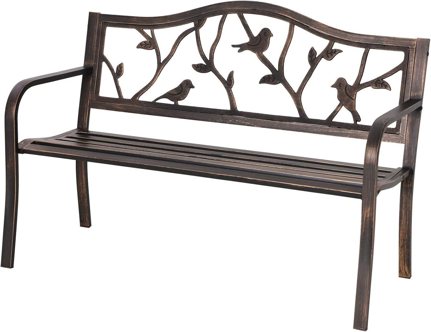Sophia & William 50" Outdoor Garden Bench Patio Park Bench, Cast Iron Metal Frame Furniture with Floral Design Backrest for Porch Yard Lawn Deck, Black