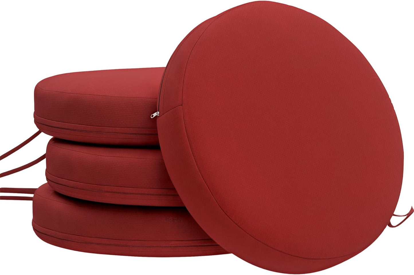 Outsunny Outdoor Bistro Chair Cushions Set of 4 with Machine Washable Cover, 15" x 15" x 3" Thick Round Seat Cushions for Patio Furniture with Ties, Chair Pads for Dining Chairs, Cream White