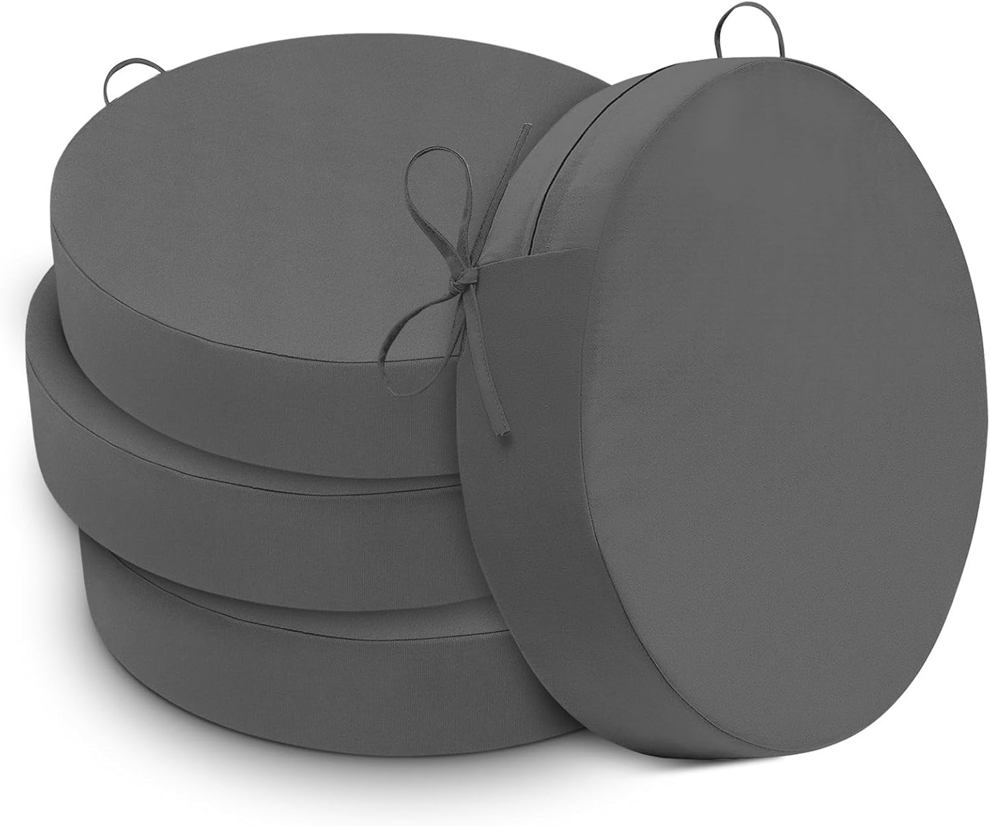 Cozyide Waterproof Outdoor Bistro Chair Cushions with Non-Slip Ties, Thickened Round Outdoor Cushions with Removable Covers, 4 Pack, 15"x15"x3", Black