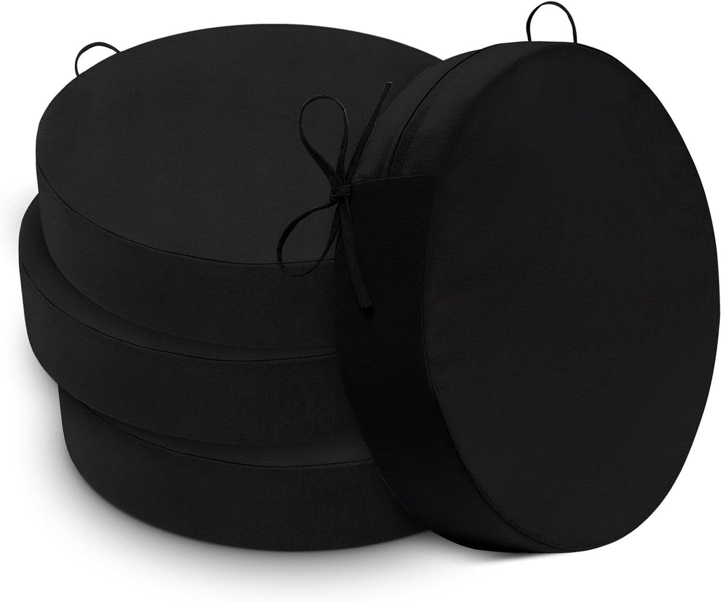 Cozyide Waterproof Outdoor Bistro Chair Cushions with Non-Slip Ties, Thickened Round Outdoor Cushions with Removable Covers, 4 Pack, 15"x15"x3", Black