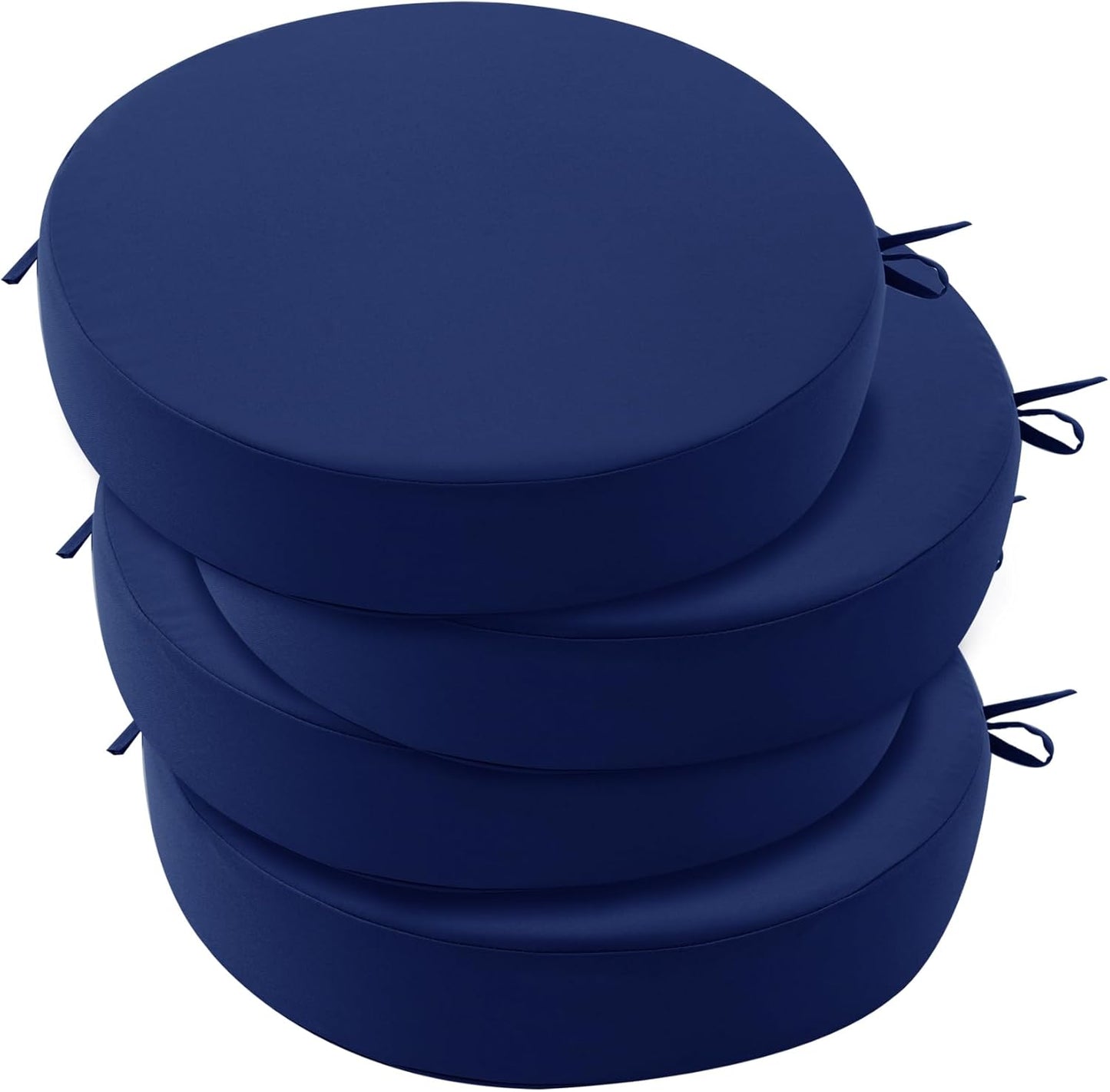 Outdoor Bistro Chair Cushions Set of 2, 15" D x 3" H Round Chair Cushions Waterproof and Fade Resistant Chair Cushion Pads with Non-Slip Ties and Removable Covers for Garden, Navy Blue