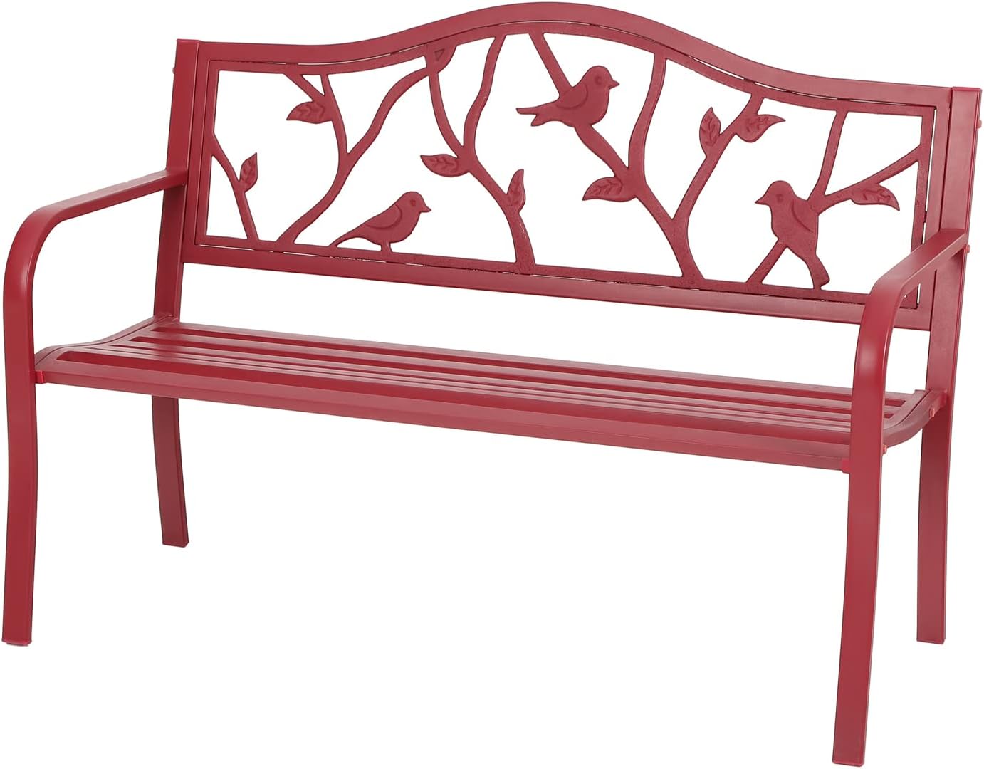 Sophia & William 50" Outdoor Garden Bench Patio Park Bench, Cast Iron Metal Frame Furniture with Floral Design Backrest for Porch Yard Lawn Deck, Black