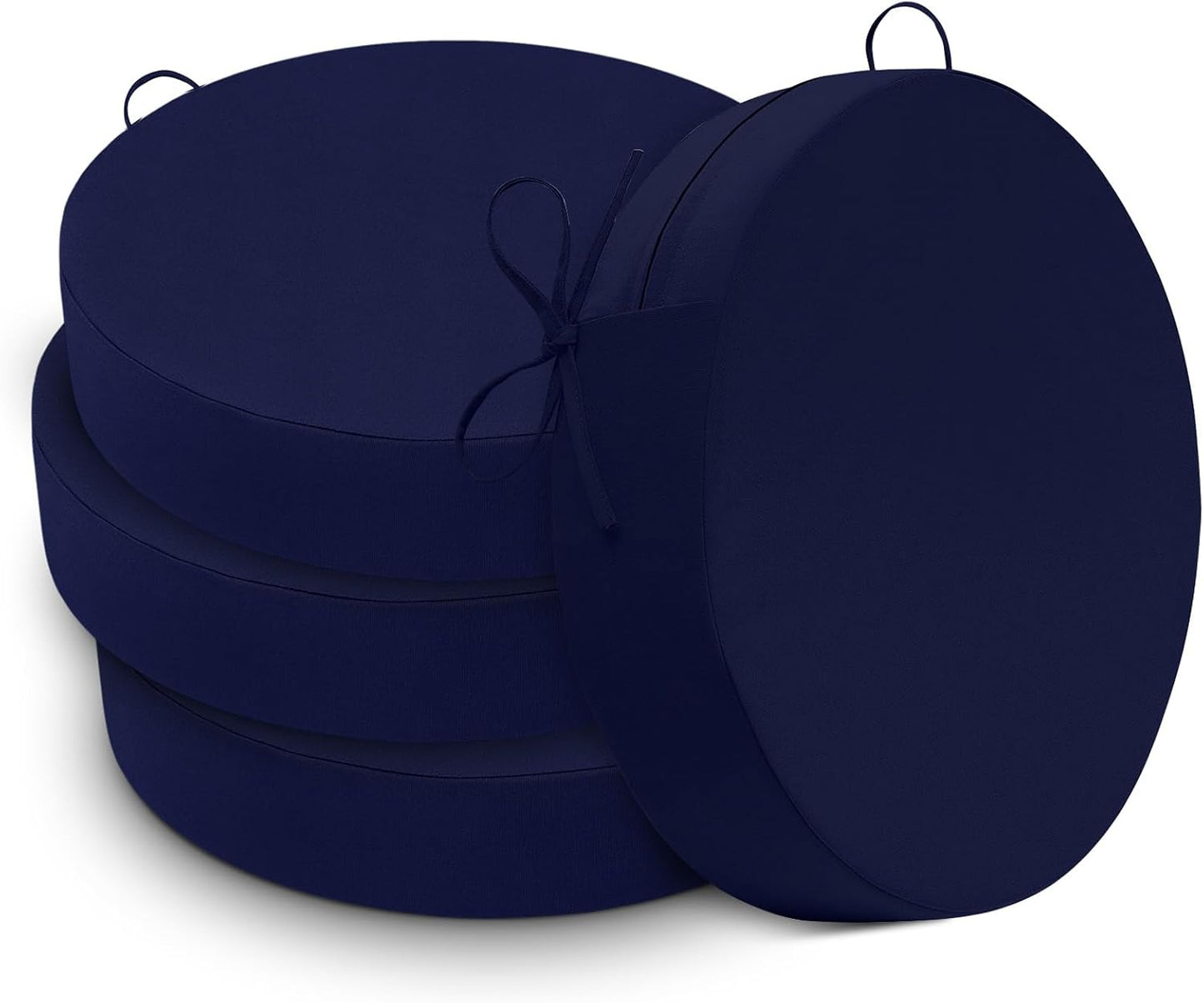 Cozyide Waterproof Outdoor Bistro Chair Cushions with Non-Slip Ties, Thickened Round Outdoor Cushions with Removable Covers, 4 Pack, 15"x15"x3", Black