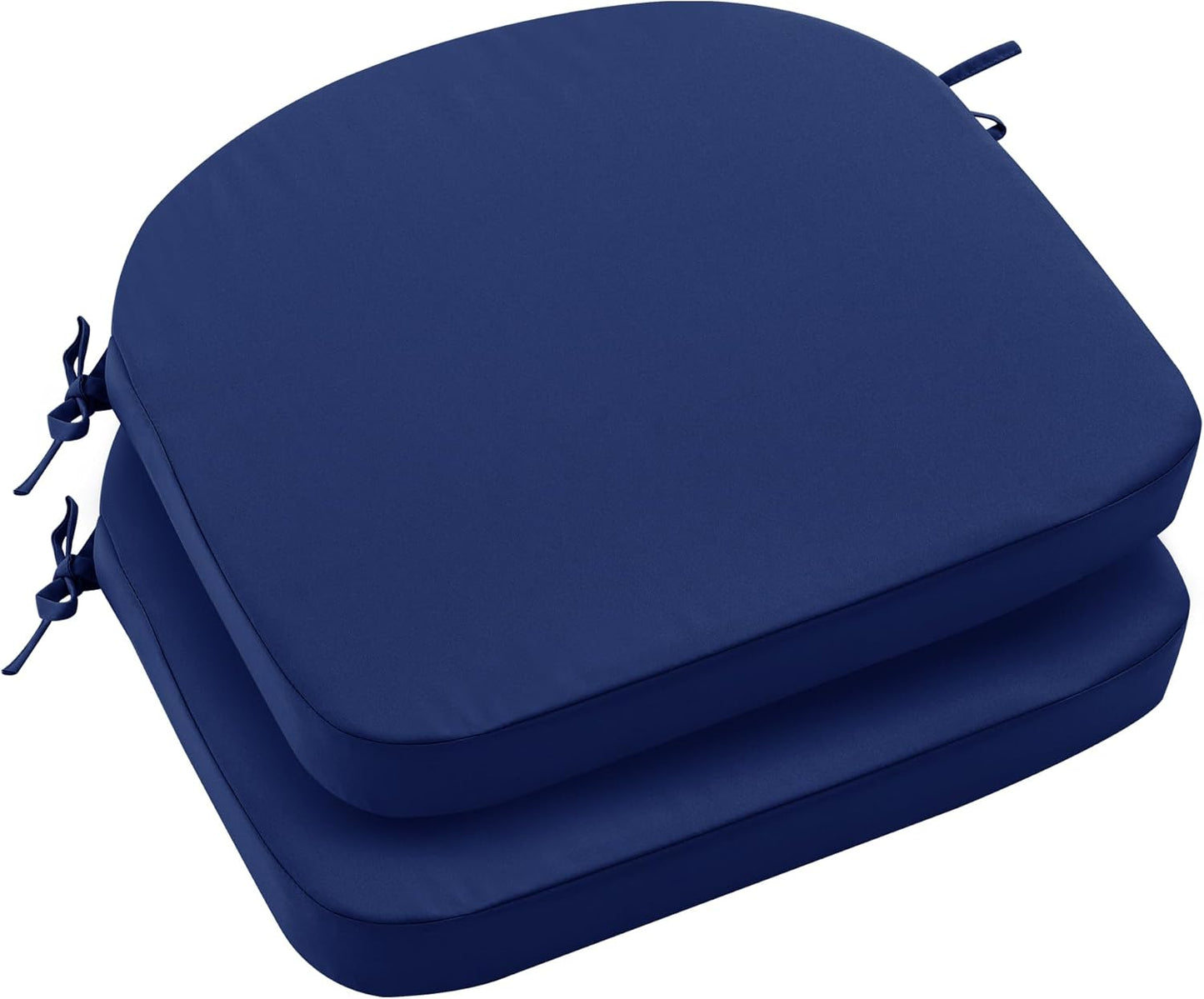 Outdoor Bistro Chair Cushions Set of 2, 15" D x 3" H Round Chair Cushions Waterproof and Fade Resistant Chair Cushion Pads with Non-Slip Ties and Removable Covers for Garden, Navy Blue