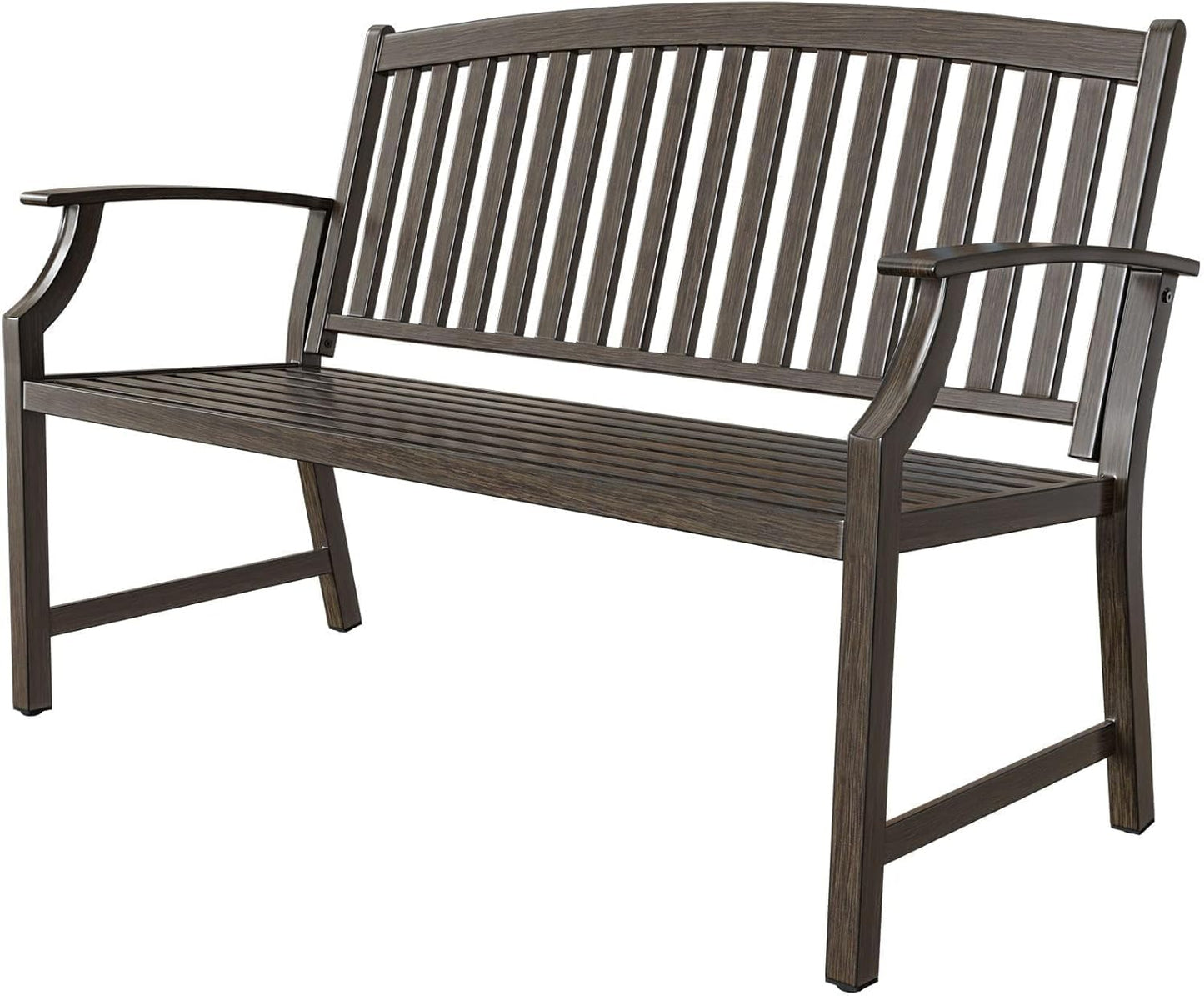 Grand patio 50" Outdoor Bench, Garden Benches with Anti-Rust Metal Powder Coated Frame, Patio Bench for Front Porch Park Outside Furniture Decor, Black