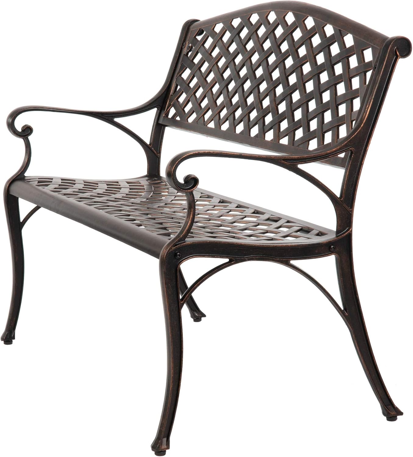 Balkene Home 61491 Patio Bench Cast Aluminum Lightweight Sturdy Bench Perfect for Relaxing Pause in Garden, Backyard Patio Basketweave Design - Antique Bronze Finish