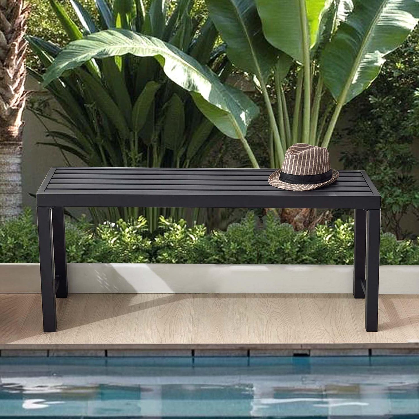 Grey Outdoor Backless Bench for Garden, Set of 2, Metal Outdoor Bench Weatherproof, Patio Benches for Outdoors, Benches Seat for Backyard, Porch, Plant Stand and Holder