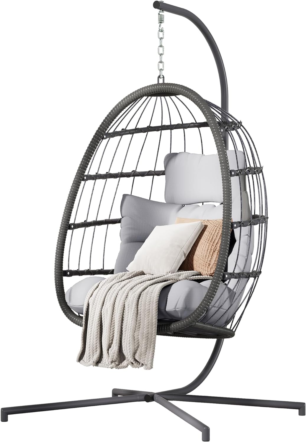Double Hanging Egg Chair wth Stand, Patio Hammock Swing Chair with Cushion Loveseat for Bedroom, Balcony, Garden, Indoor, Outdoor