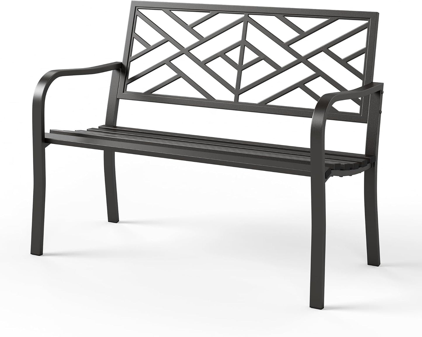 Sophia & William 50" Outdoor Garden Bench Patio Park Bench, Cast Iron Metal Frame Furniture with Floral Design Backrest for Porch Yard Lawn Deck, Black