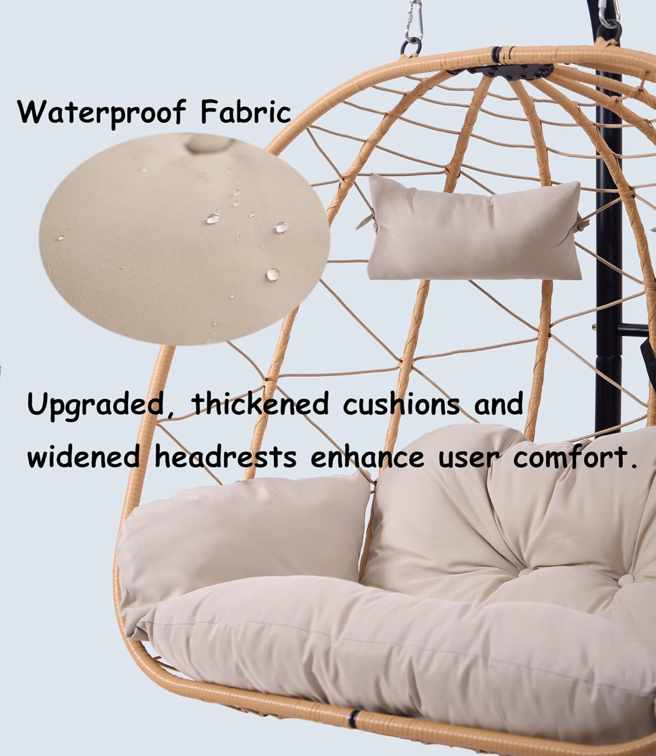 2 Person Egg Swing Chair with Stand - Indoor/Outdoor Hammock Chair & Hanging Egg Chair | Rattan Wicker, 550LBS Capacity for Bedroom, Patio, Balcony, Garden (Yellow)
