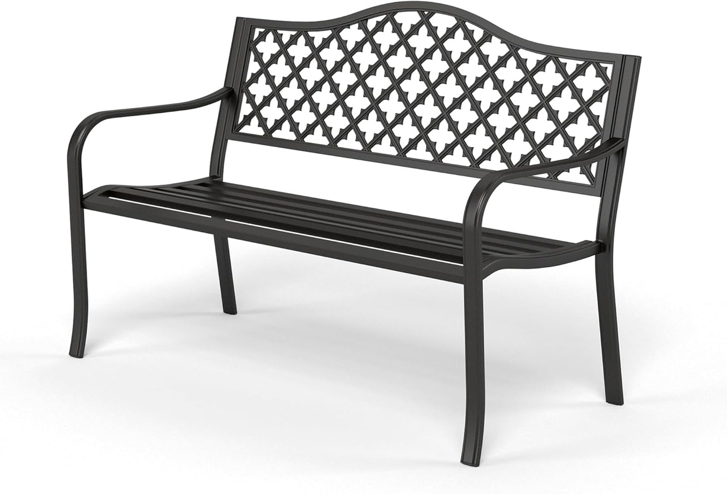 Sophia & William 50" Outdoor Garden Bench Patio Park Bench, Cast Iron Metal Frame Furniture with Floral Design Backrest for Porch Yard Lawn Deck, Black