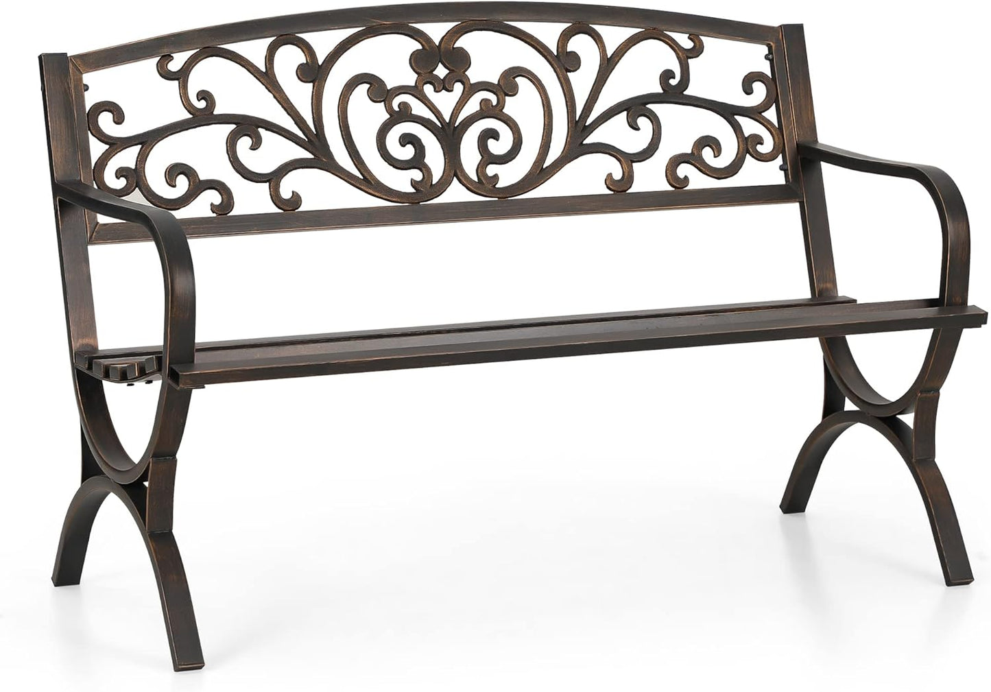 Sophia & William 50" Outdoor Garden Bench Patio Park Bench, Cast Iron Metal Frame Furniture with Floral Design Backrest for Porch Yard Lawn Deck, Black