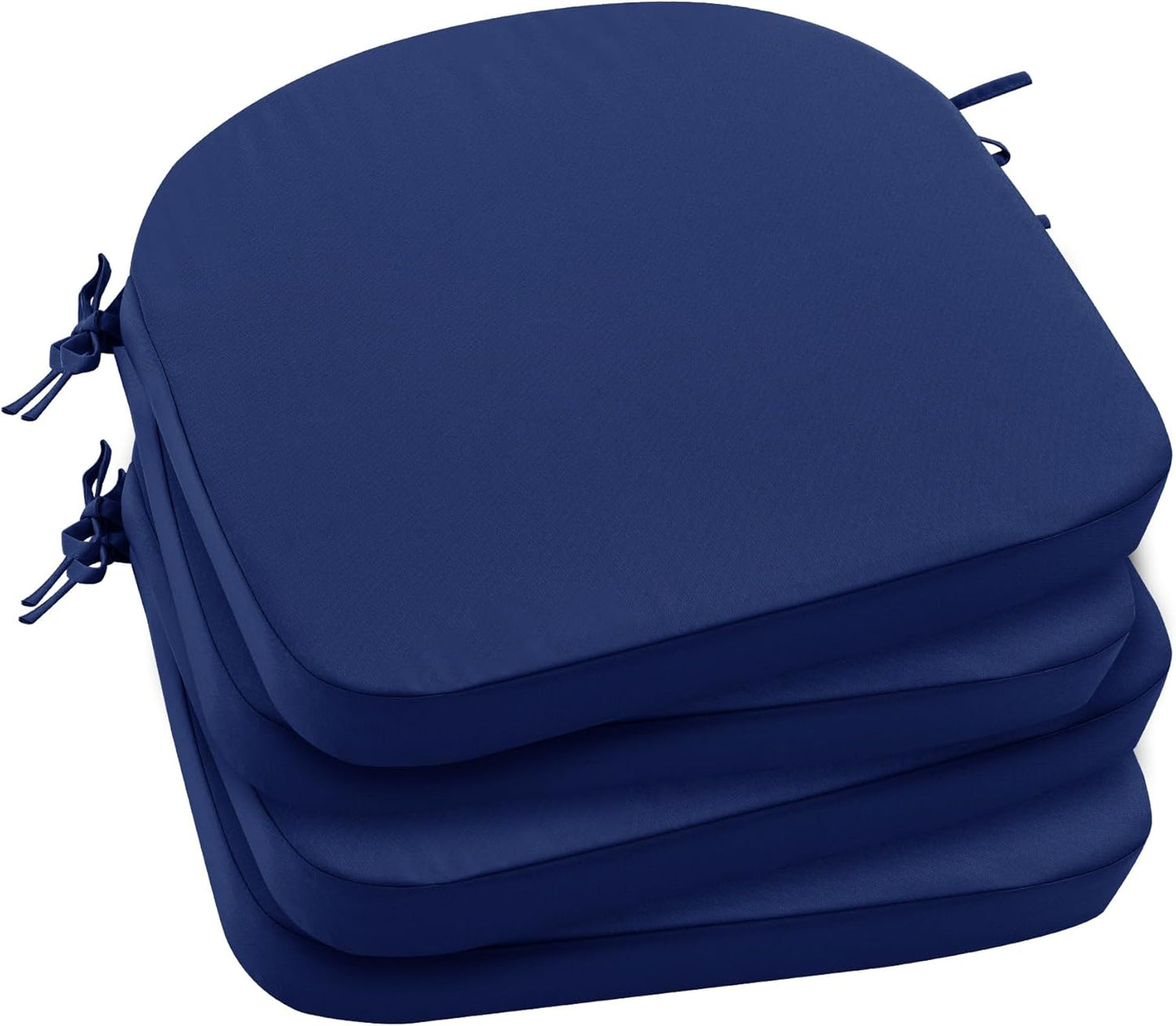 Outdoor Bistro Chair Cushions Set of 2, 15" D x 3" H Round Chair Cushions Waterproof and Fade Resistant Chair Cushion Pads with Non-Slip Ties and Removable Covers for Garden, Navy Blue