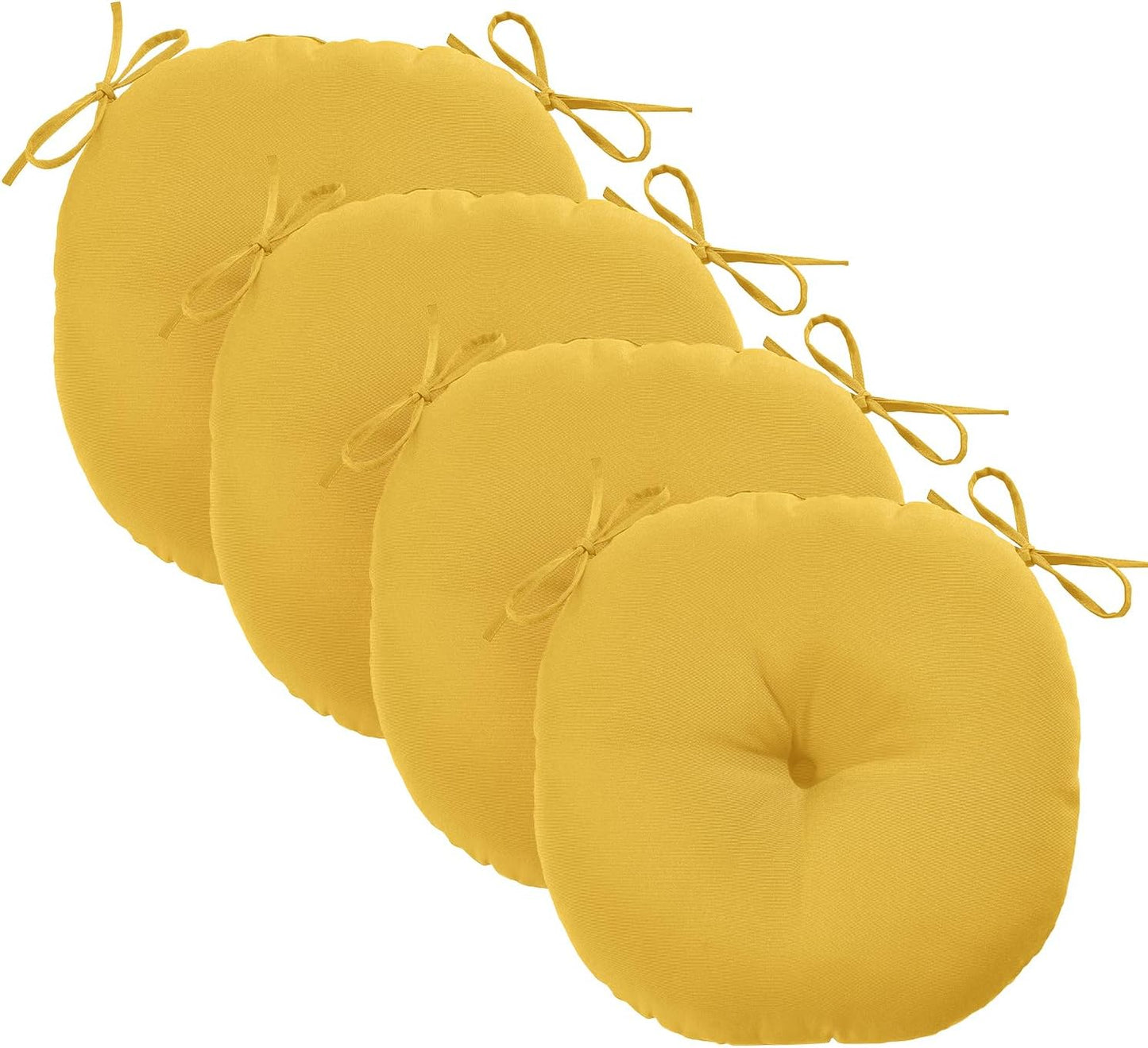 downluxe Bistro Chair Cushions for Patio Furniture, Water-Resistant Round Outdoor Chair Cushions Set of 4 with Non-Slip Ties, 15" x 15", Yellow