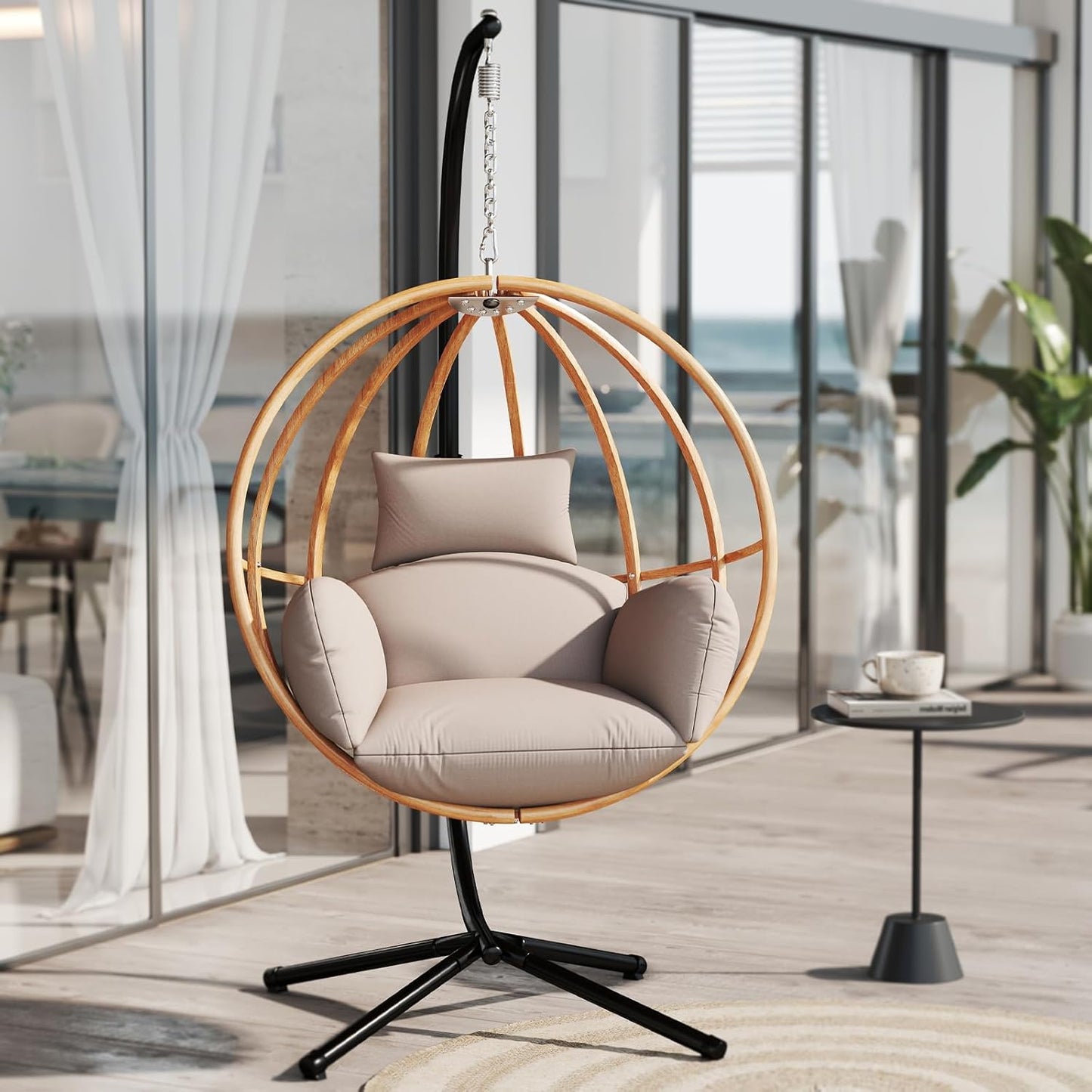 Double Egg Chair with Stand, Oversized Egg Chair Outdoor, 2-Person Hanging Eggs Chairs, 600Lbs Sturdy Loveseat Swinging Chair for Balcony, Patio, Deck, Grey