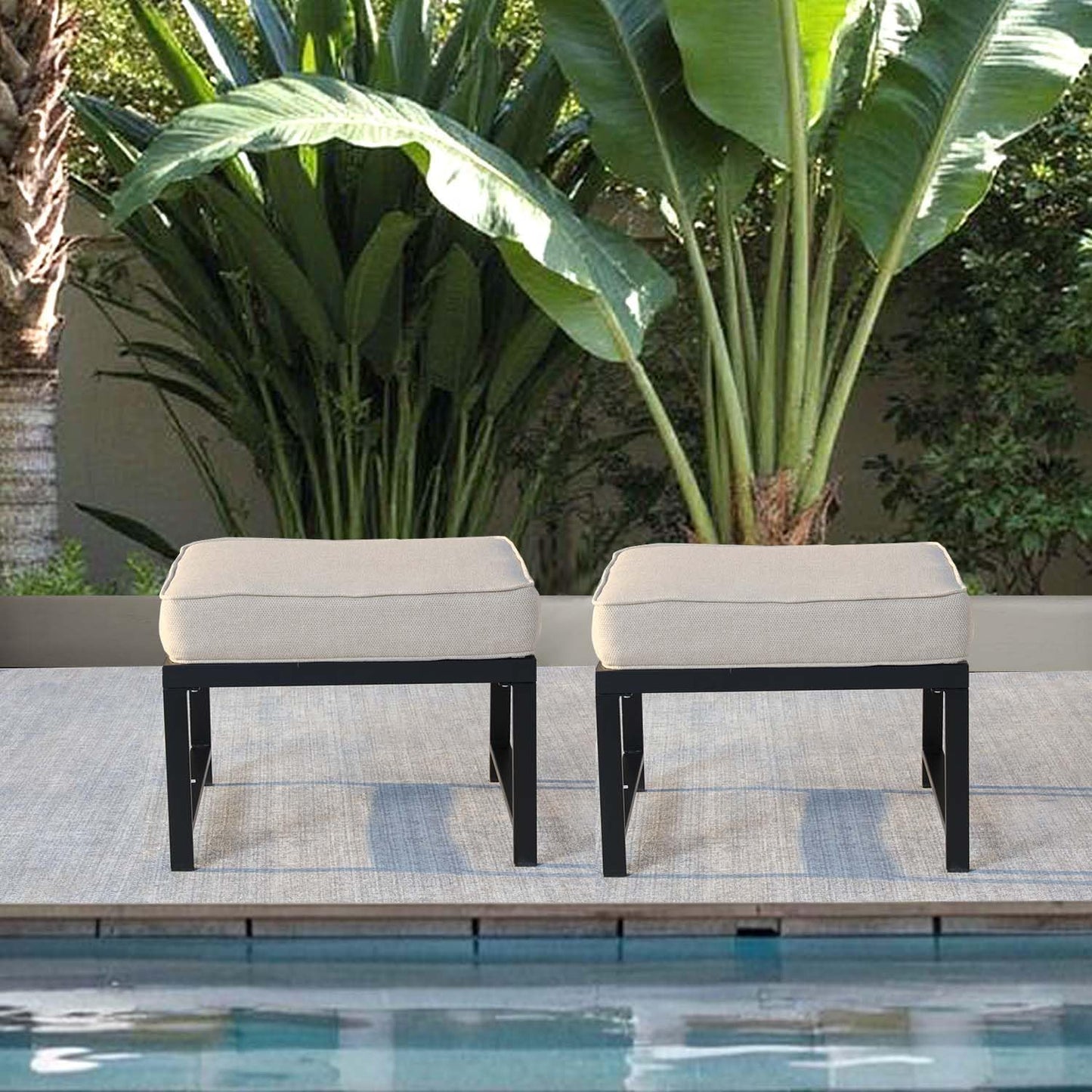 Grey Outdoor Backless Bench for Garden, Set of 2, Metal Outdoor Bench Weatherproof, Patio Benches for Outdoors, Benches Seat for Backyard, Porch, Plant Stand and Holder