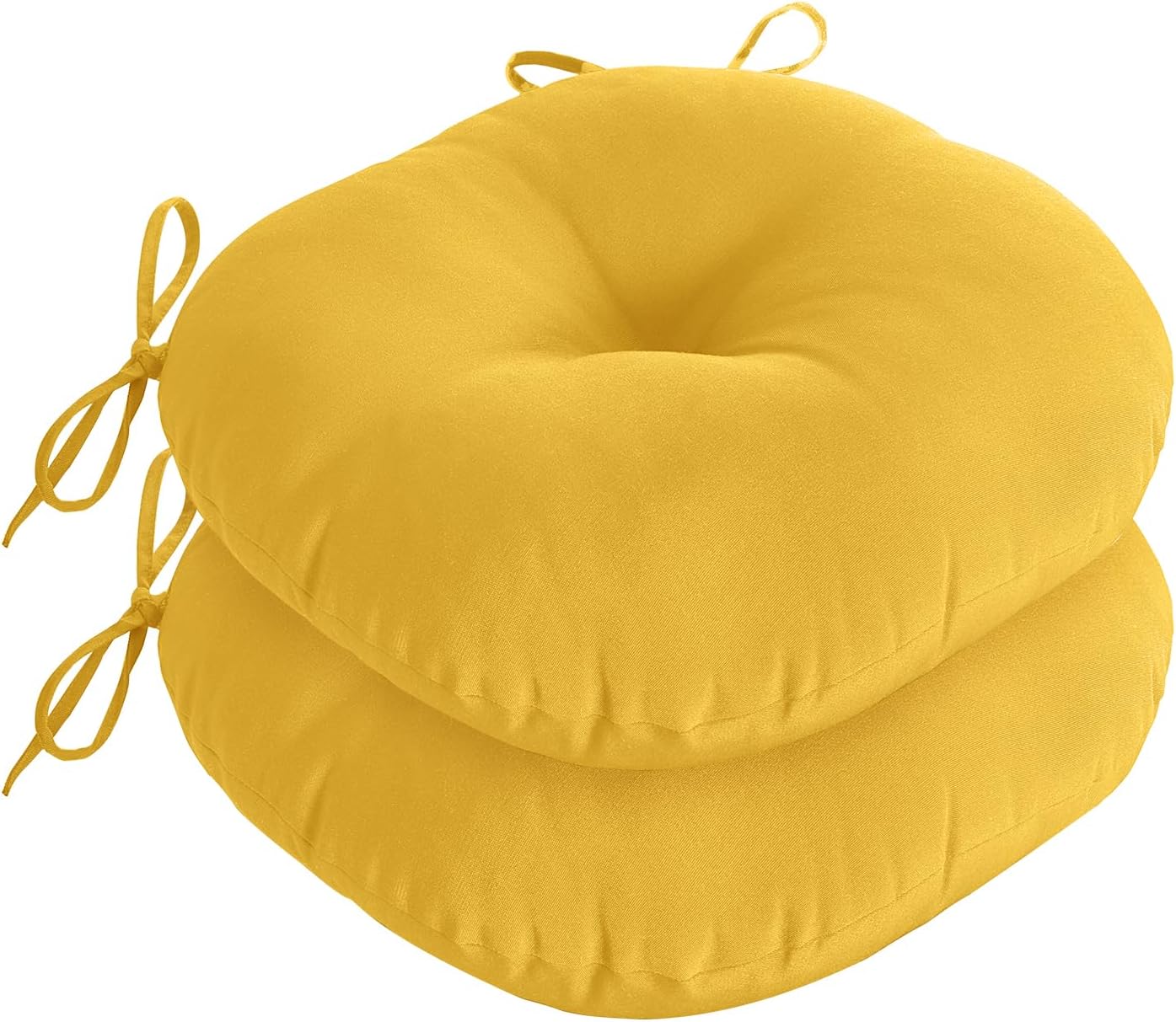 downluxe Bistro Chair Cushions for Patio Furniture, Water-Resistant Round Outdoor Chair Cushions Set of 4 with Non-Slip Ties, 15" x 15", Yellow