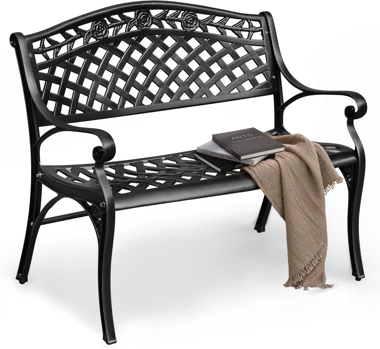 DWVO Cast Aluminum Outdoor Bench, 39.4’’ Patio Garden Benches for Outdoors, Metal Frame Patio Bench for Backyard, Lawn, Deck, Porch, Park, Bronze