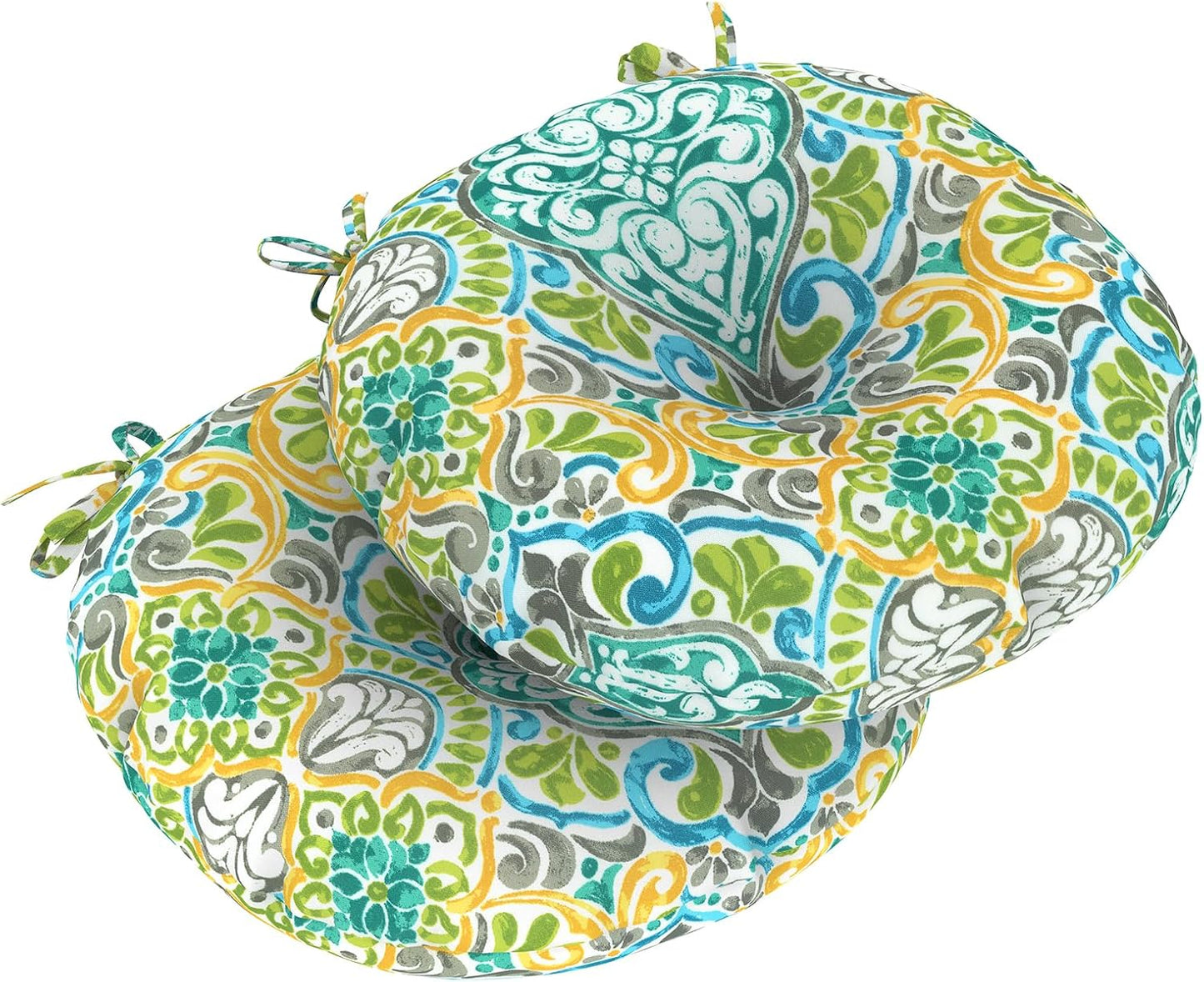 LVTXIII Outdoor All Weather Bistro Seat Cushions, Comfortable Fluffy Tufted Patio Chair Cushions Round 15”x15”x4” Set of 2 for Home Garden Furniture, Paisley Blue