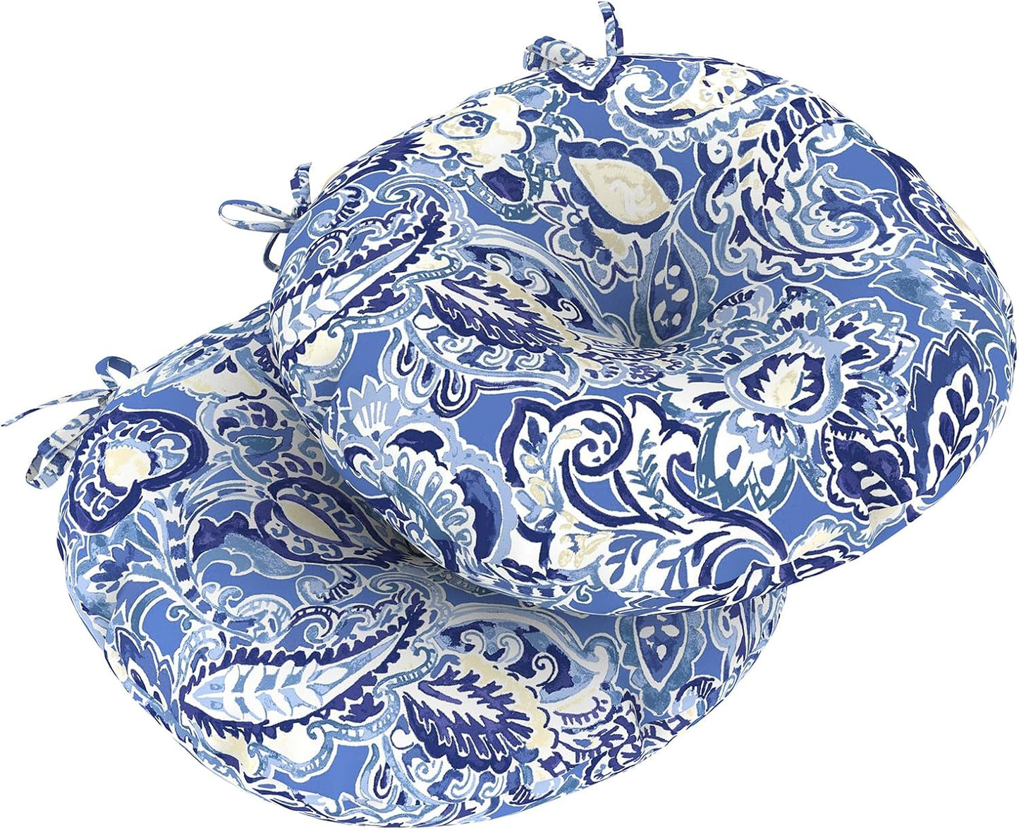 LVTXIII Outdoor All Weather Bistro Seat Cushions, Comfortable Fluffy Tufted Patio Chair Cushions Round 15”x15”x4” Set of 2 for Home Garden Furniture, Paisley Blue