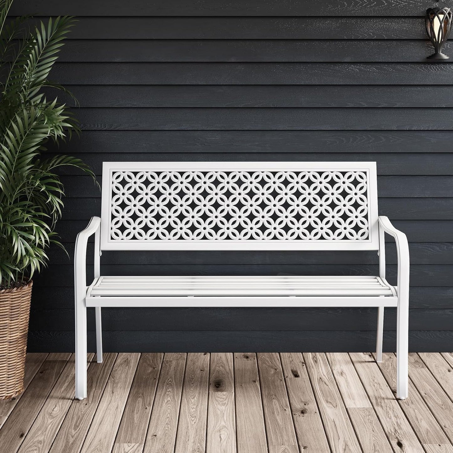 Grand patio 50" Outdoor Bench, Garden Benches with Anti-Rust Metal Powder Coated Frame, Patio Bench for Front Porch Park Outside Furniture Decor, Black