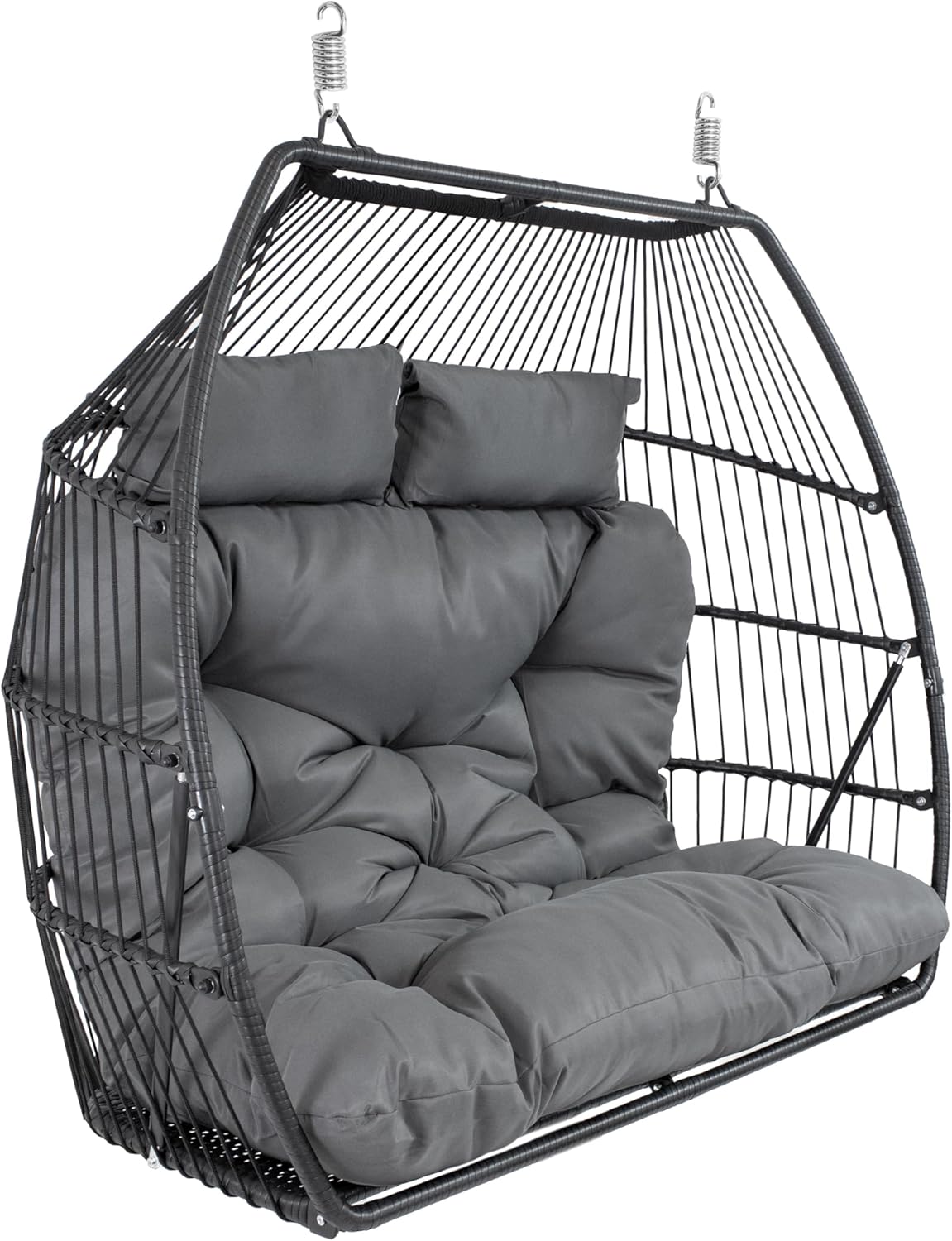 Sunnydaze Andrei Double Hanging Egg Chair with Cushion - 2-Person Outdoor Egg Chair - Includes Polyester Cushion - Dark Gray