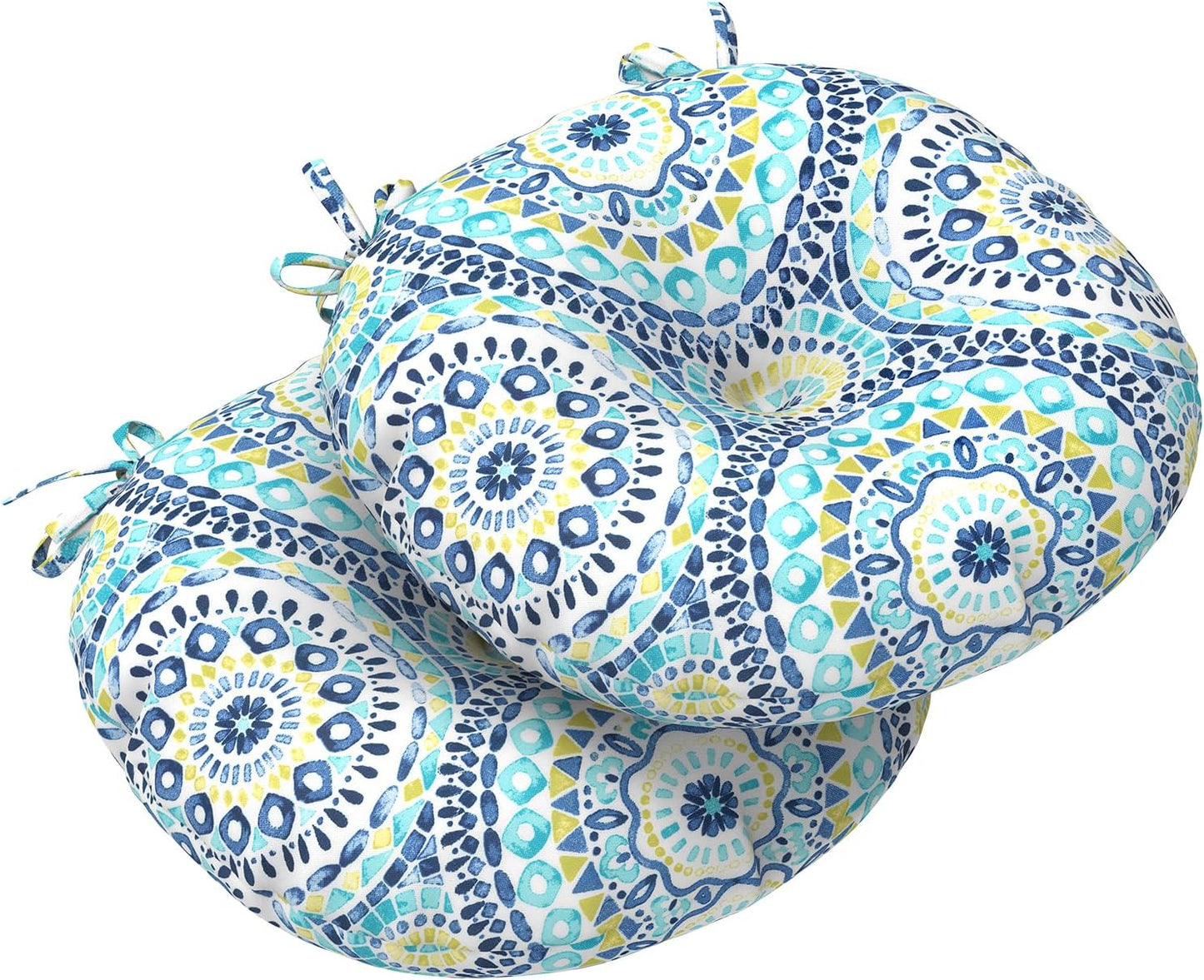 LVTXIII Outdoor All Weather Bistro Seat Cushions, Comfortable Fluffy Tufted Patio Chair Cushions Round 15"x15"x4" Set of 2 for Home Garden Furniture, Paisley Ummi Multi