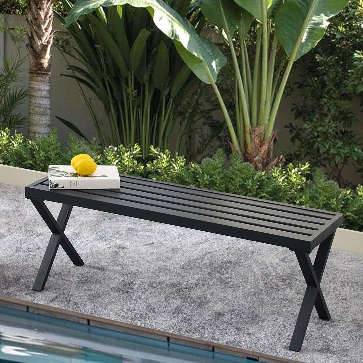 Grey Outdoor Backless Bench for Garden, Set of 2, Metal Outdoor Bench Weatherproof, Patio Benches for Outdoors, Benches Seat for Backyard, Porch, Plant Stand and Holder
