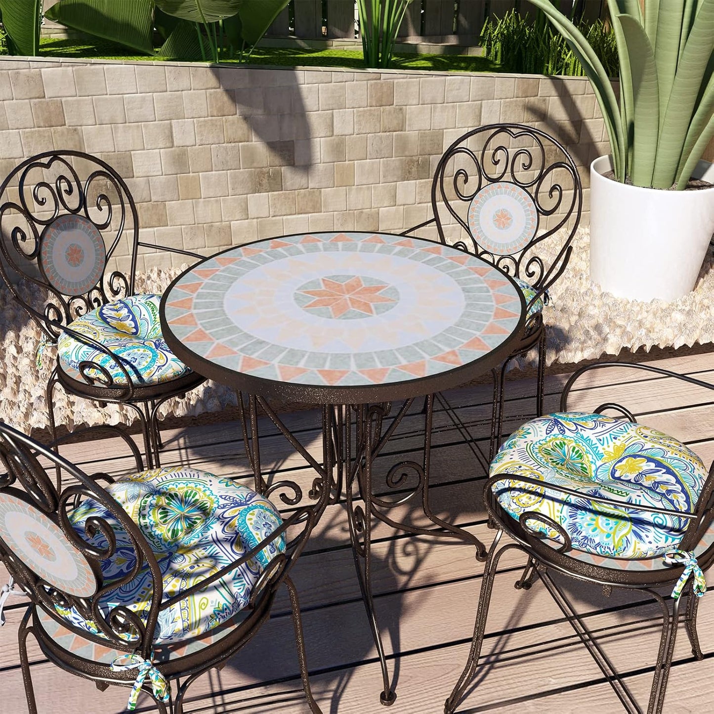 LVTXIII Outdoor All Weather Bistro Seat Cushions, Comfortable Fluffy Tufted Patio Chair Cushions Round 15”x15”x4” Set of 2 for Home Garden Furniture, Paisley Blue