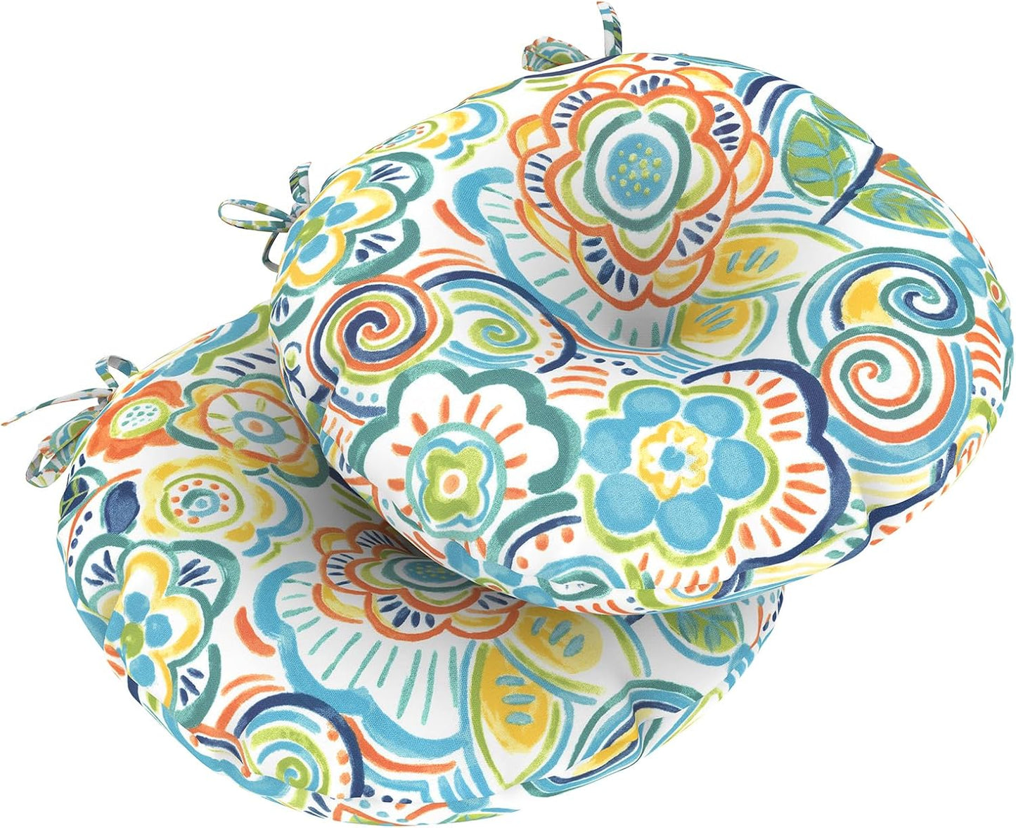 LVTXIII Outdoor All Weather Bistro Seat Cushions, Comfortable Fluffy Tufted Patio Chair Cushions Round 15”x15”x4” Set of 2 for Home Garden Furniture, Paisley Blue