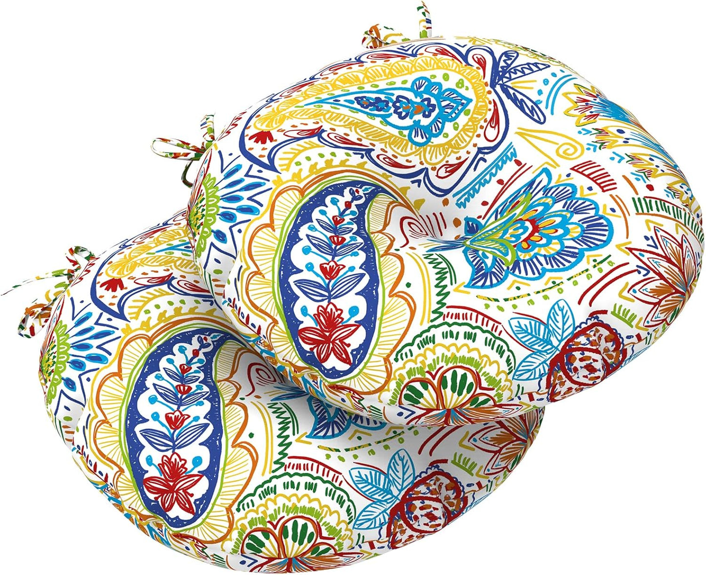 LVTXIII Outdoor All Weather Bistro Seat Cushions, Comfortable Fluffy Tufted Patio Chair Cushions Round 15”x15”x4” Set of 2 for Home Garden Furniture, Paisley Blue