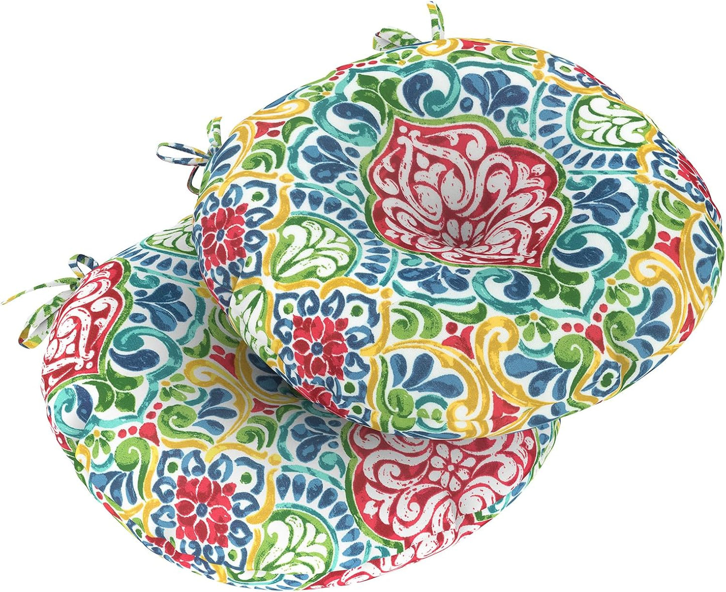 LVTXIII Outdoor All Weather Bistro Seat Cushions, Comfortable Fluffy Tufted Patio Chair Cushions Round 15”x15”x4” Set of 2 for Home Garden Furniture, Paisley Blue