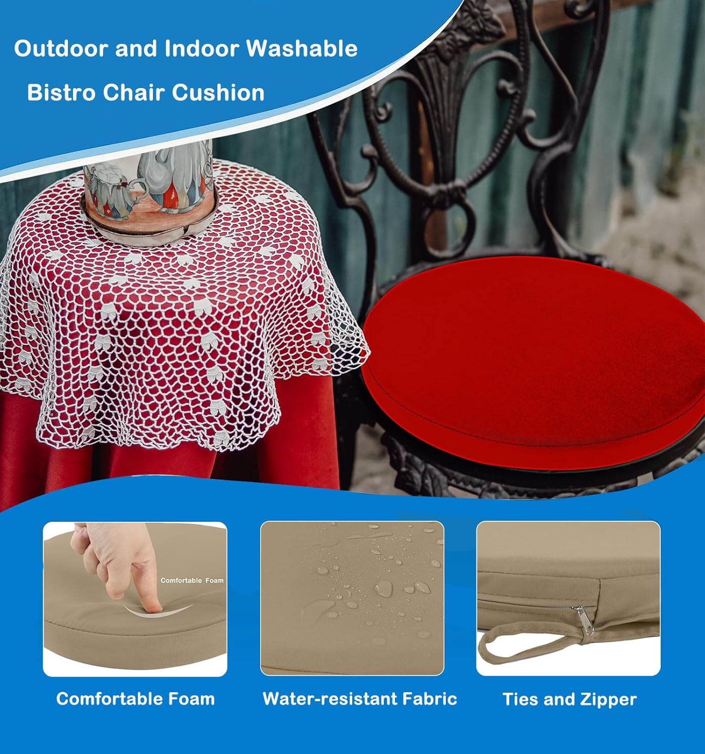 Loveboat Outdoor Bistro Chair Cushion Water Resistant Round Bar Stool Cushion 15 in Navy Blue