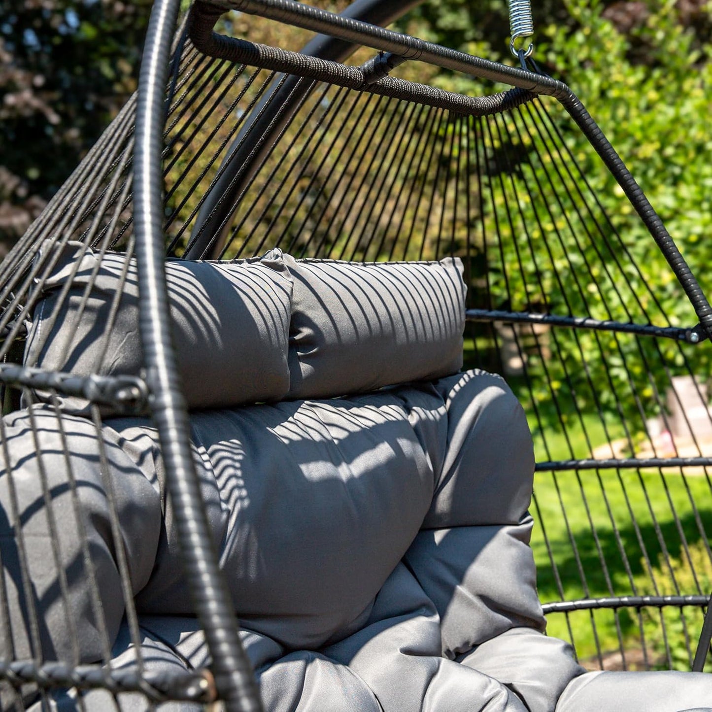 Sunnydaze Andrei Double Hanging Egg Chair with Cushion - 2-Person Outdoor Egg Chair - Includes Polyester Cushion - Dark Gray
