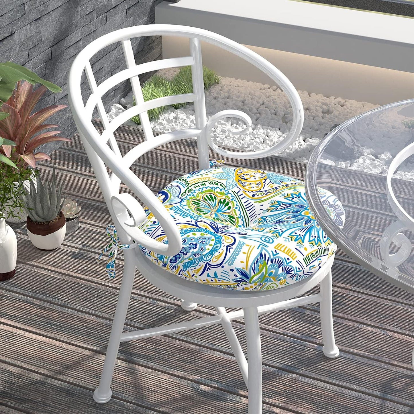 LVTXIII Outdoor All Weather Bistro Seat Cushions, Comfortable Fluffy Tufted Patio Chair Cushions Round 15”x15”x4” Set of 2 for Home Garden Furniture, Paisley Blue