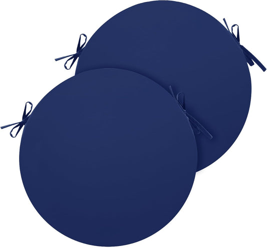 Outdoor Bistro Chair Cushions Set of 2, 15" D x 3" H Round Chair Cushions Waterproof and Fade Resistant Chair Cushion Pads with Non-Slip Ties and Removable Covers for Garden, Navy Blue