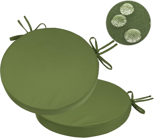 GUEGLSA Indoor Outdoor Round Chair Cushions 15 inch, Waterproof Bistro Seat Cushion with Ties ，Non Slip Circle Stool Chair Pads Set of 2, Green