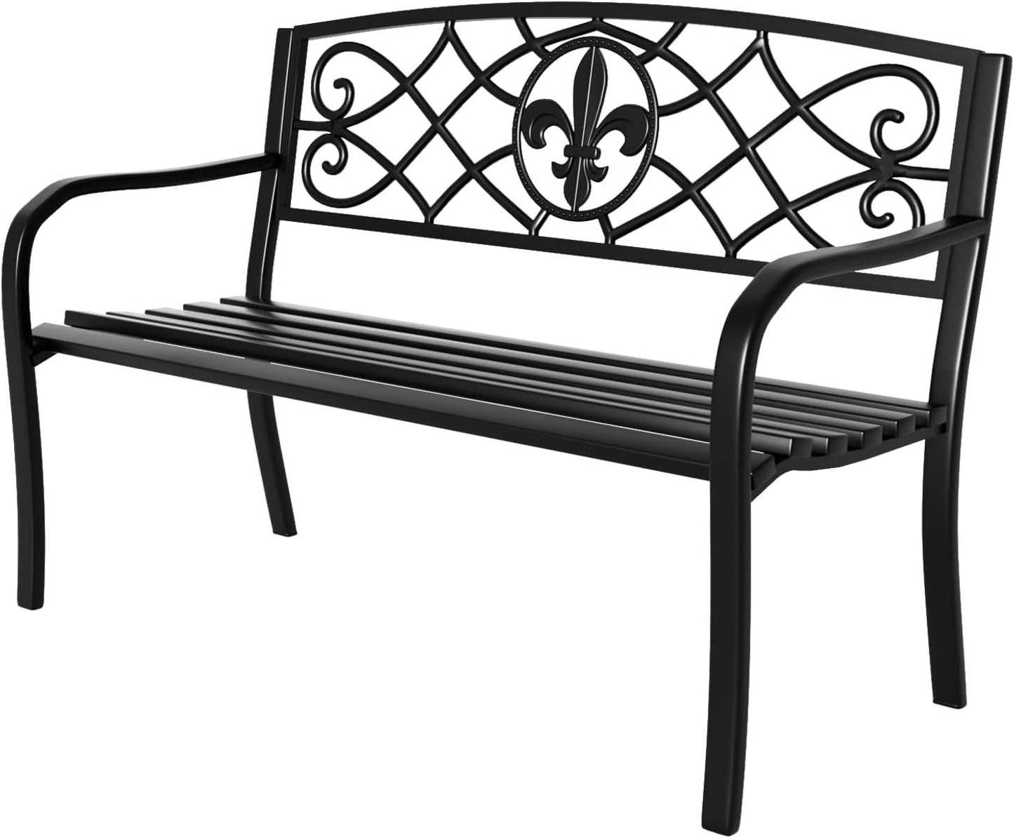 SHGJ&SOFT Outdoor Bench, Garden Bench, Cast Iron Metal Frame Patio Park Bench with a Small Table, for Porch, Lawn, Garden, Yard (D2644BK-1)