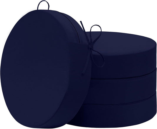 HARBOREST Outdoor Bistro Chair Cushions Set of 4, Waterproof Round Outdoor Cushions with Non-Slip Ties and Removable Covers, 15" D x 3" H, Navy