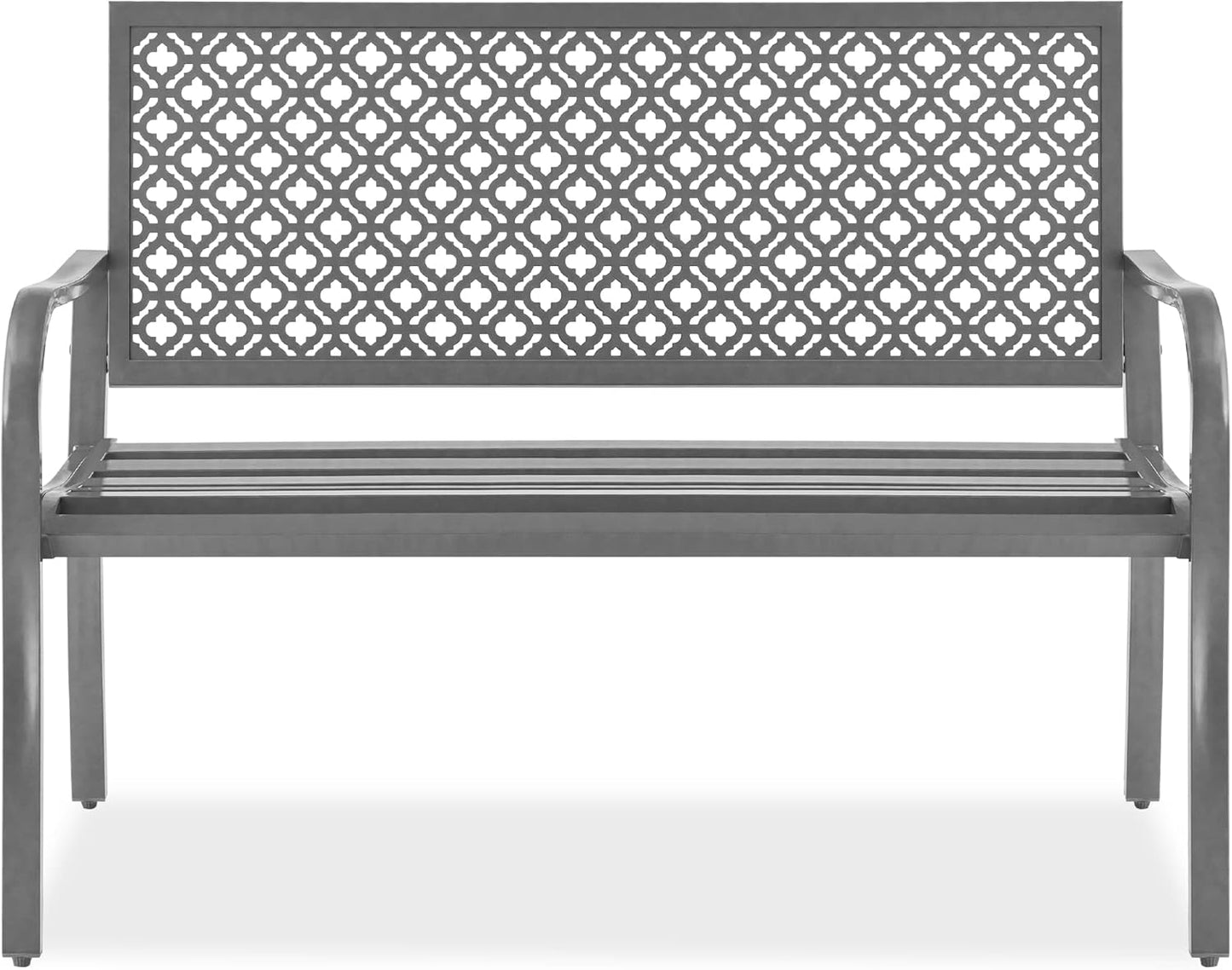 Best Choice Products Outdoor Bench 2-Person Metal Steel Benches Furniture for Garden, Patio, Porch, Entryway w/Geometric Backrest, 790lb Capacity - Rose Red