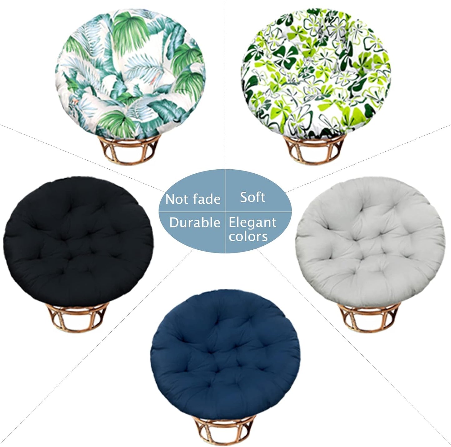 Papasan Chair Cushion Only, 52 in Cushion for Papasan, Round Leisure Papasan Seat Cushion (Blue)
