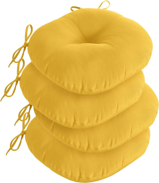 downluxe Bistro Chair Cushions for Patio Furniture, Water-Resistant Round Outdoor Chair Cushions Set of 4 with Non-Slip Ties, 15" x 15", Yellow