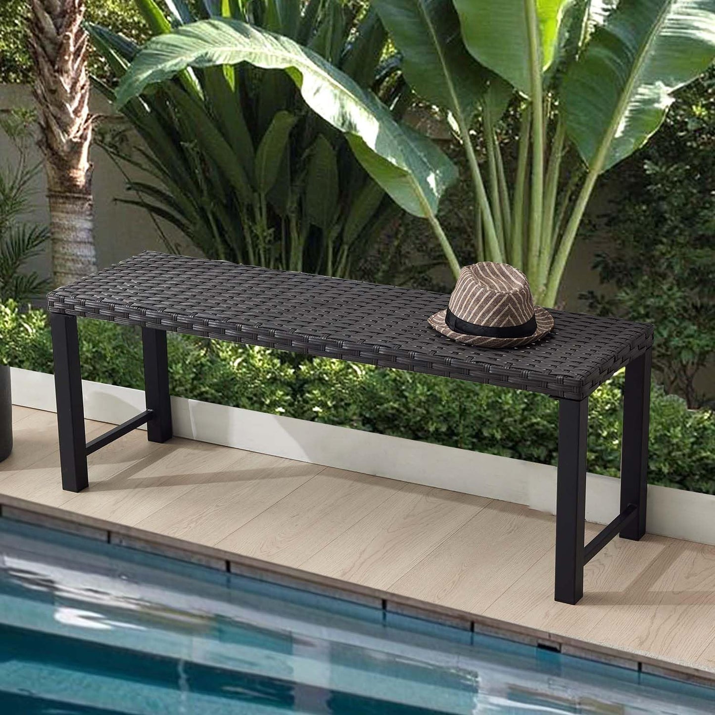 Grey Outdoor Backless Bench for Garden, Set of 2, Metal Outdoor Bench Weatherproof, Patio Benches for Outdoors, Benches Seat for Backyard, Porch, Plant Stand and Holder
