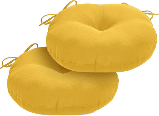 Round Outdoor Chair Cushions, Tufted Bistro Chair Cushions with Ties, Thickened Round Seat Cushion for Patio Furniture, 2 Pack, 15x15 Inch, Yellow