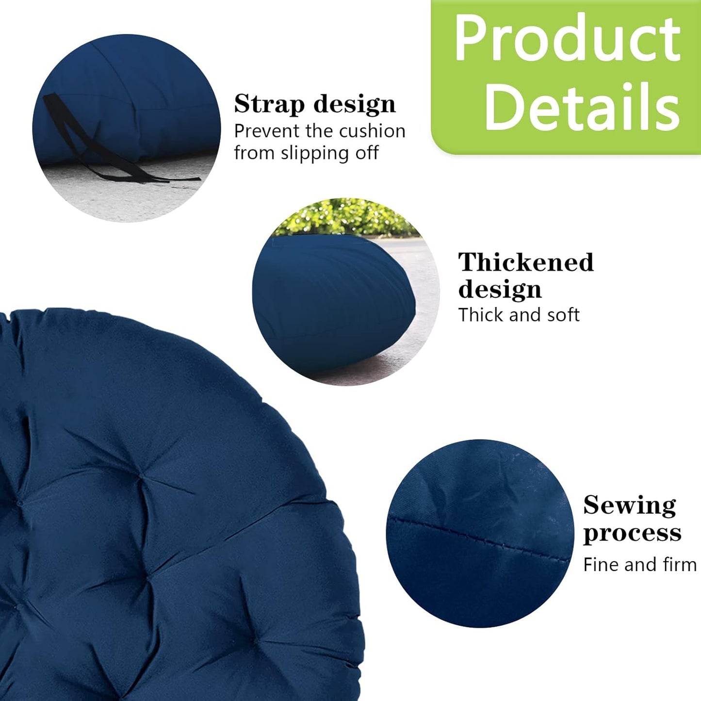 Papasan Chair Cushion Only, 52 in Cushion for Papasan, Round Leisure Papasan Seat Cushion (Blue)