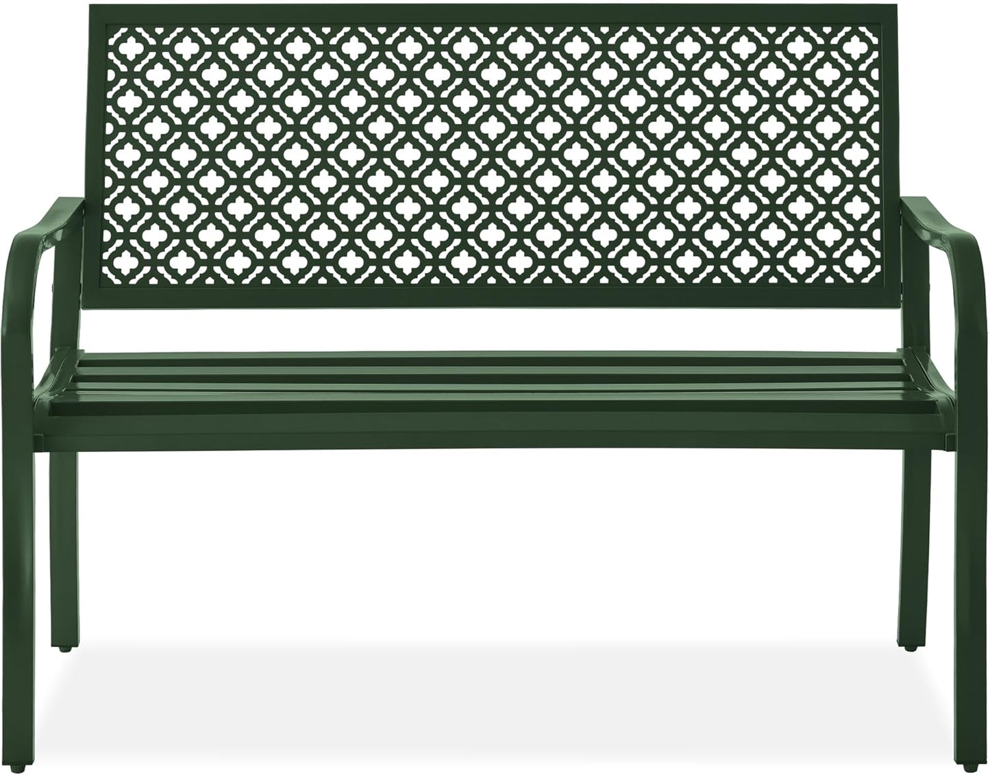 Best Choice Products Outdoor Bench 2-Person Metal Steel Benches Furniture for Garden, Patio, Porch, Entryway w/Geometric Backrest, 790lb Capacity - Rose Red