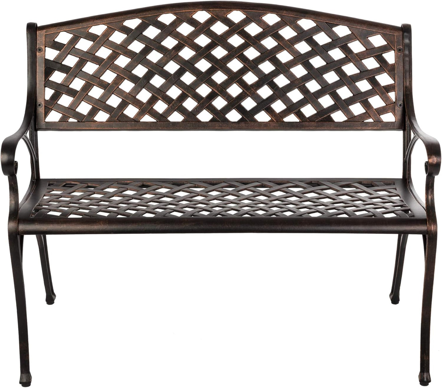 Balkene Home 61491 Patio Bench Cast Aluminum Lightweight Sturdy Bench Perfect for Relaxing Pause in Garden, Backyard Patio Basketweave Design - Antique Bronze Finish